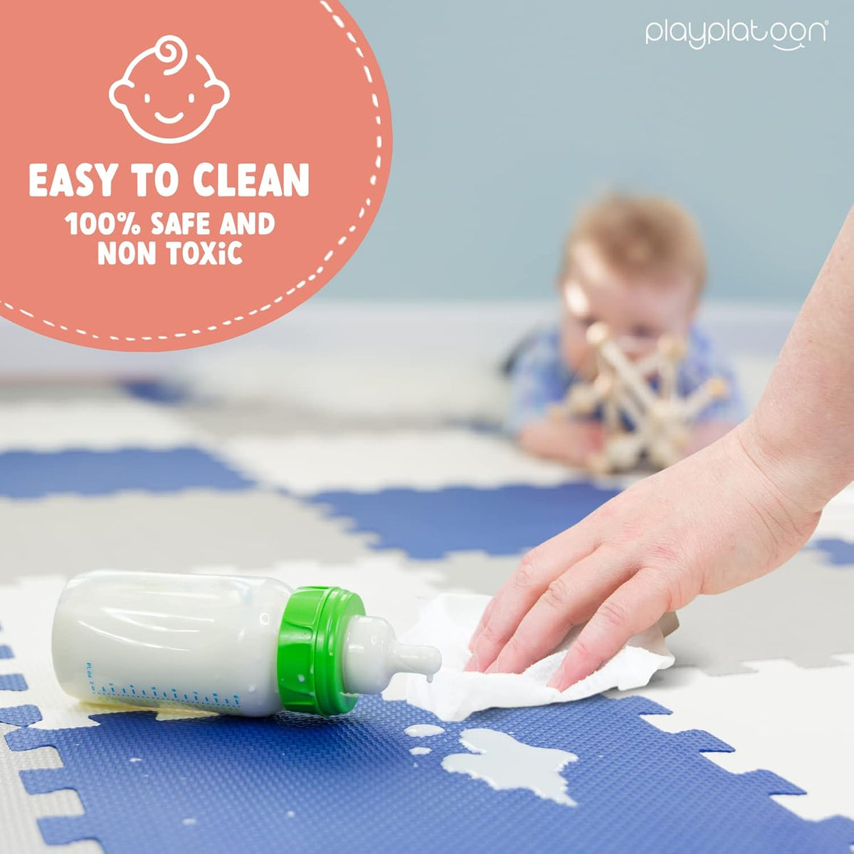 Non-Toxic Extra-Thick 36 Piece Children Play & Exercise Mat - 6 ft x 6 ft (Square) / Grey/Cream/Navy - image 4