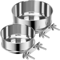 2 Pcs Stainless Steel Small Dog Crate Food Water Bowl - XS (19 & 12 OZ) / Silver