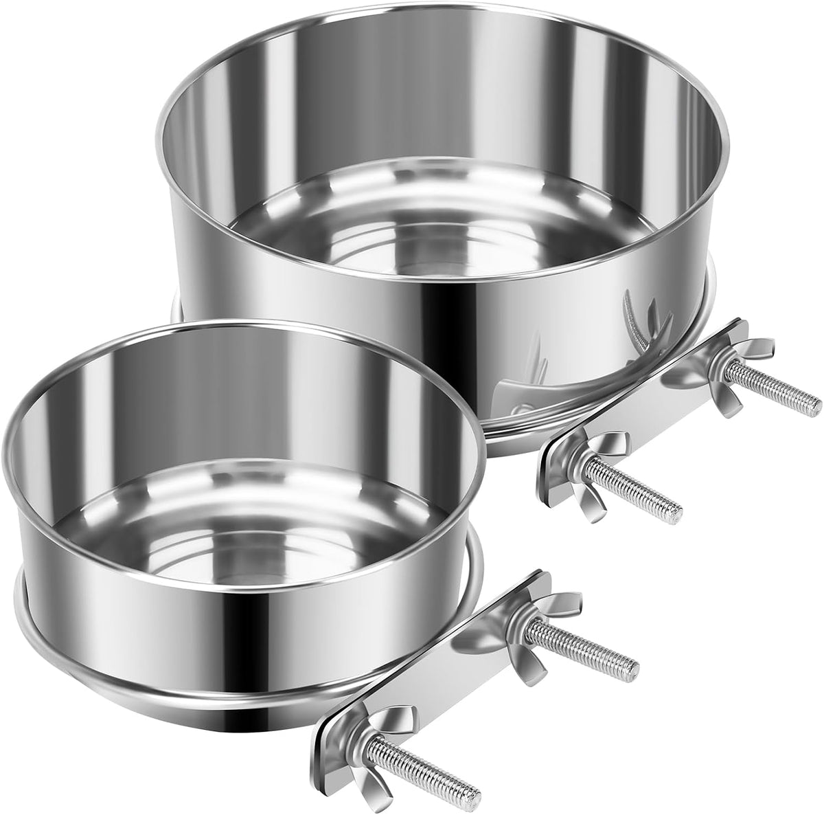 2 Pcs Stainless Steel Small Dog Crate Food Water Bowl - XS (19 & 12 OZ) / Silver