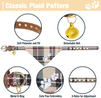 Dog Collar and Leash Set - Embroidery Floral Dog Bow Tie and Bandana Collar with Bell, Cute Flower - Beige / S-M - image 2