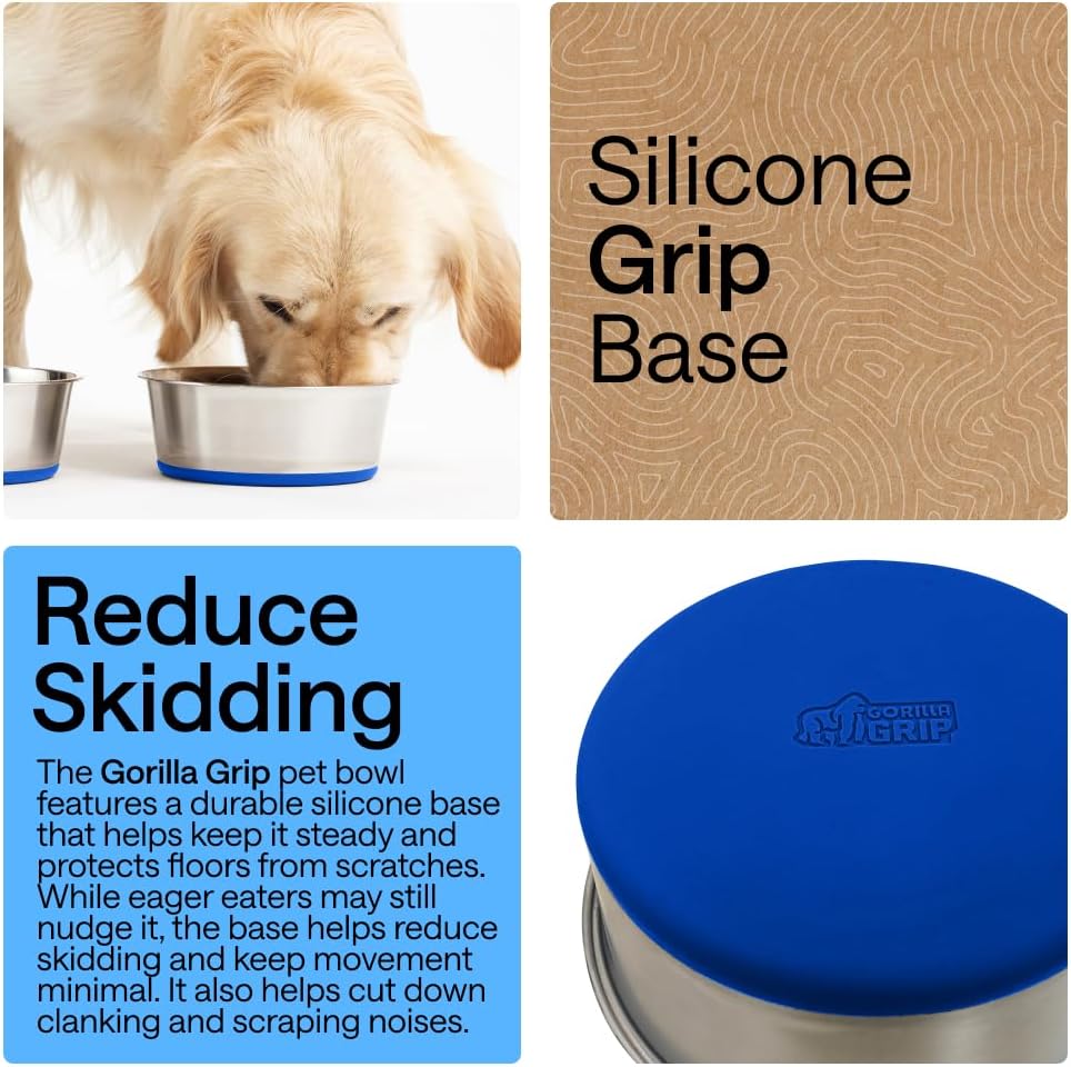 GORILLA GRIP Dog Bowl Set, Food Grade 304 Stainless Steel, 8 Cup - Royal Blue / 8 Cup (Set of 2) - image 3