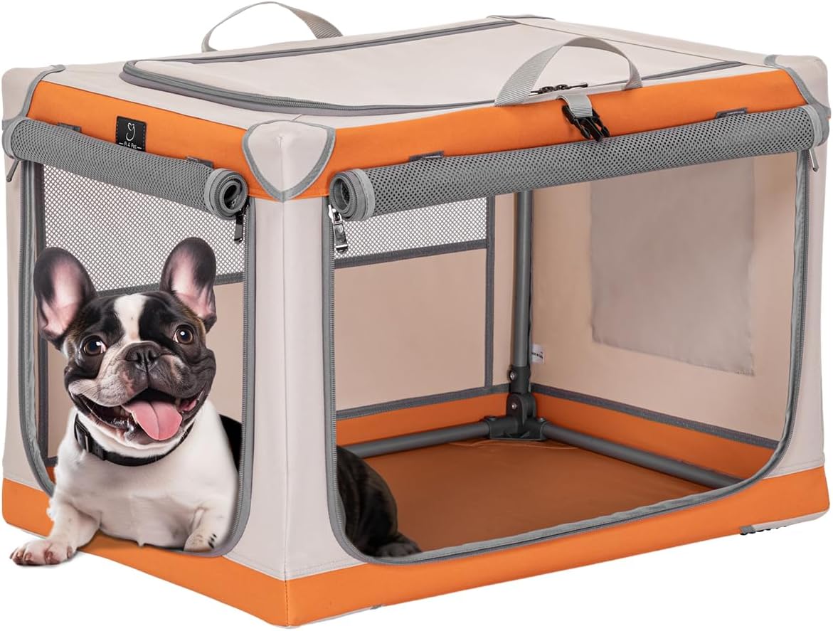 A 4 Pet 36-in Foldable Soft-Sided Dog Crate for Large Dogs – Essentials for Dogs - Orange+Beige / 26.0"L x 19.0"W x 18.0"H