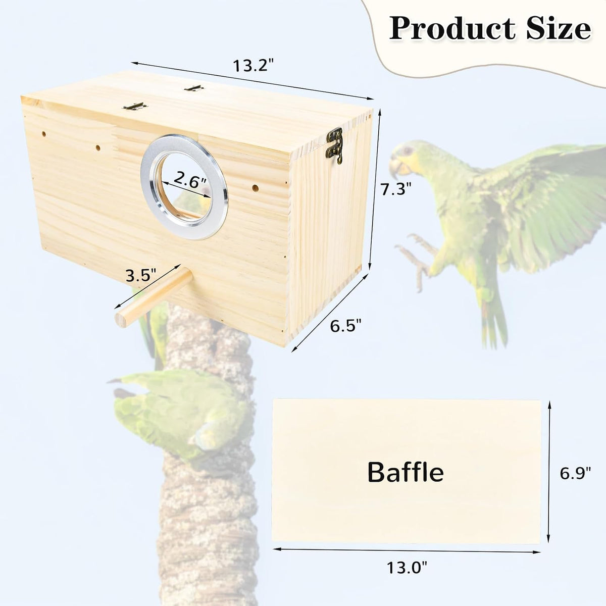 Parakeet Nesting Box Cockatiel Nesting Natural Pine Bird Nest Bird - XL(13.3*7.4*6.6inch) - image 4