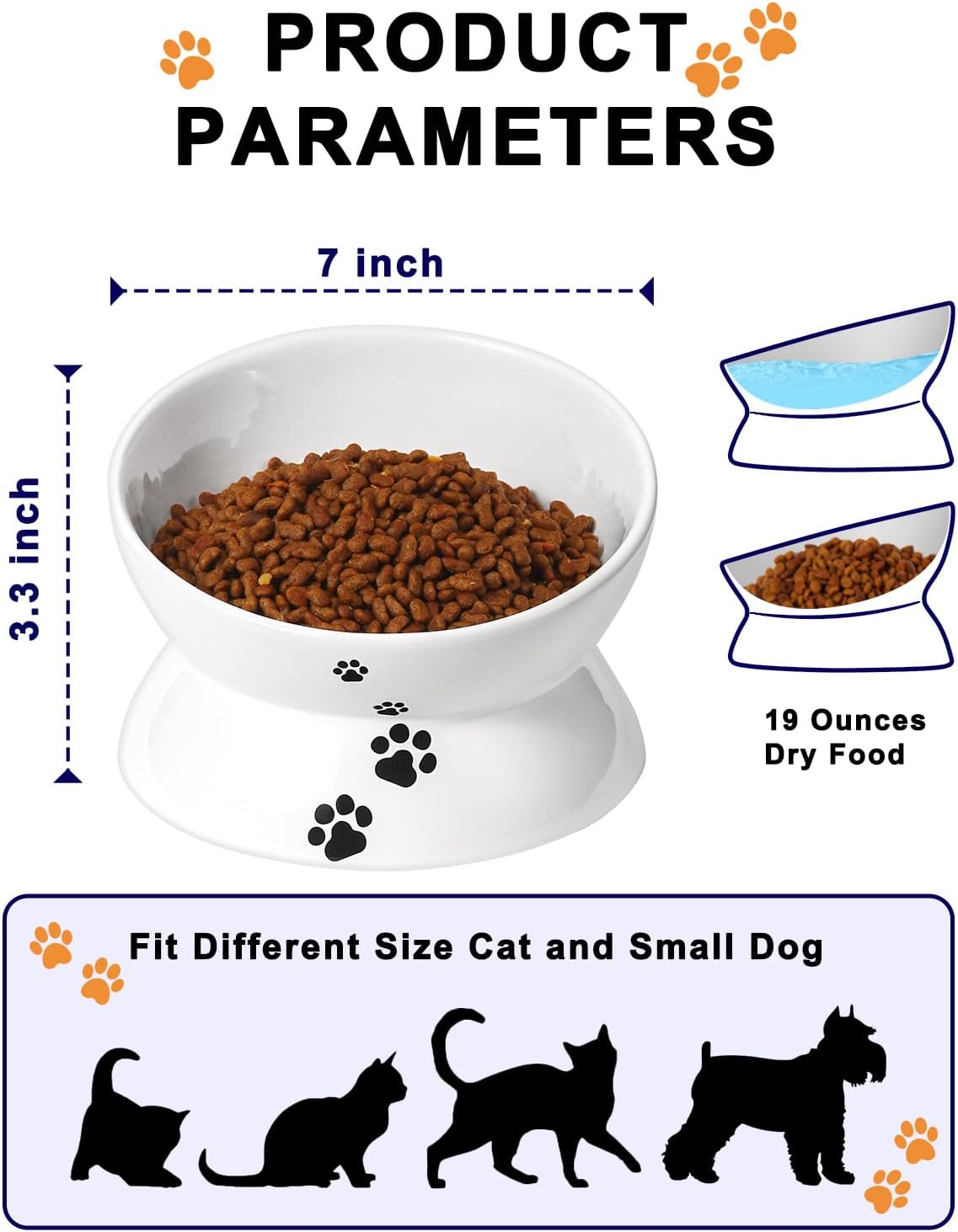 Y YHY Cat Bowl Anti Vomiting, Raised Food Bowls - 7.2 Inches / White - image 3