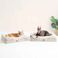 EHEYCIGA Memory Foam XL Dog Bed for XLarge Sized, Extra Large Orthopedic Dog Sofa with Sides and Waterproof Liner, Washable Bolster Pet Bed Couch with Removable Cover, 42x30x7.5 Inch, Beige
