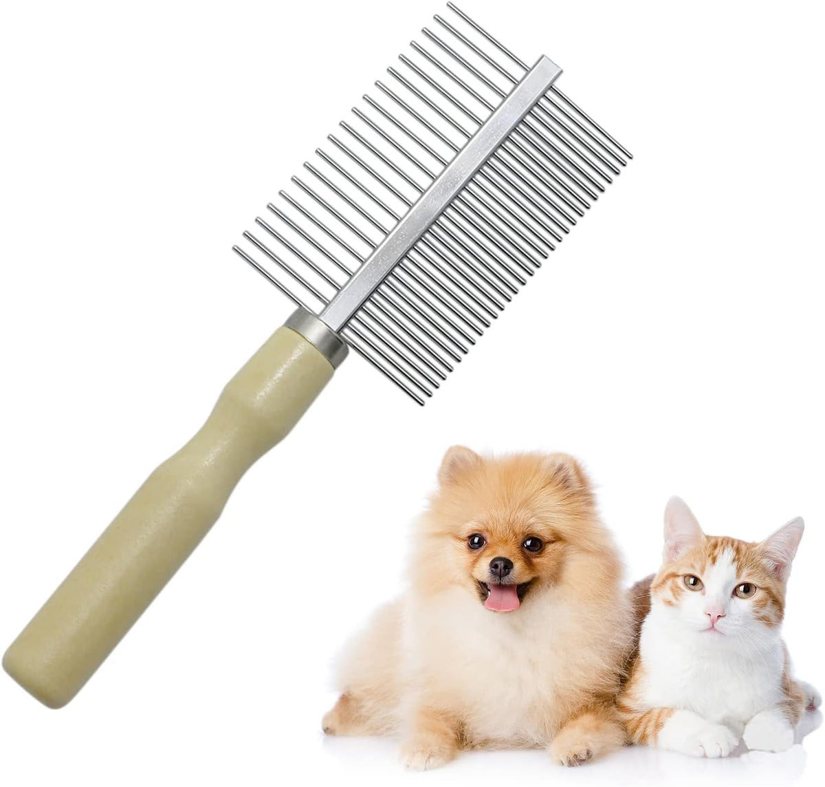 Wooden Handle Grooming Comb for Dogs Cats Pet – Essentials for Cats - Double-Sided Teech Comb