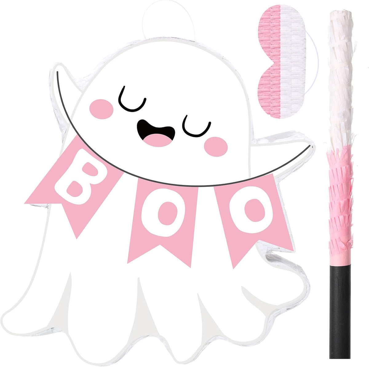 Aoriher Halloween skull piñata with bat stick, blindfold and square confetti - view 6