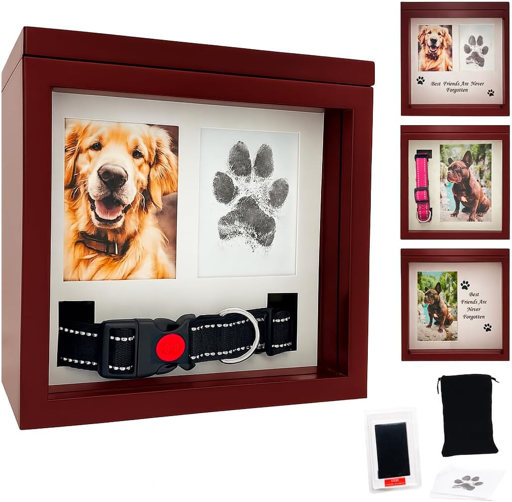 Black Dog Urn for Ashes 4 Customizable Displays Ink Paw Print Kit – Essentials for Dogs - Brown