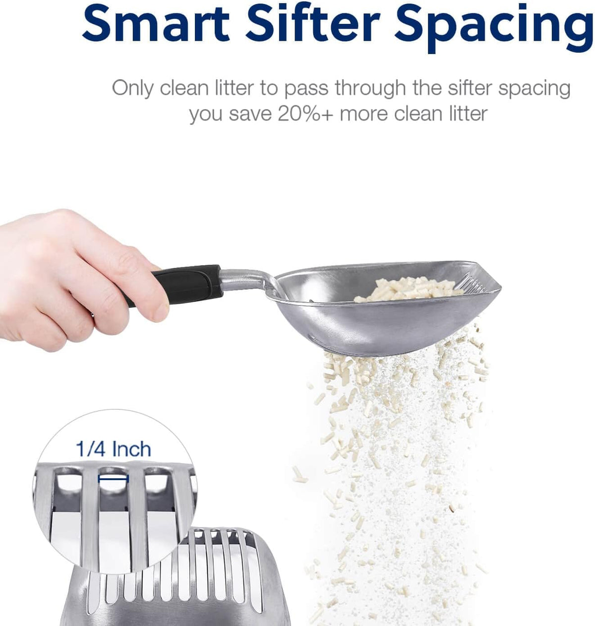 Cat Litter Scoop, Aluminum Alloy Sifter, Kitty Metal Scooper - Large / FLAT Aluminum \ #06 Black Handle - image 4