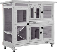GUTINNEEN Large Rabbit Hutch Indoor with Chew-Proof Ramp, 47" Wooden Bunny Cage Guinea Pig Cages with Casters, Leak-Resistant Trays for Rabbits, Guinea Pigs, Small Animals