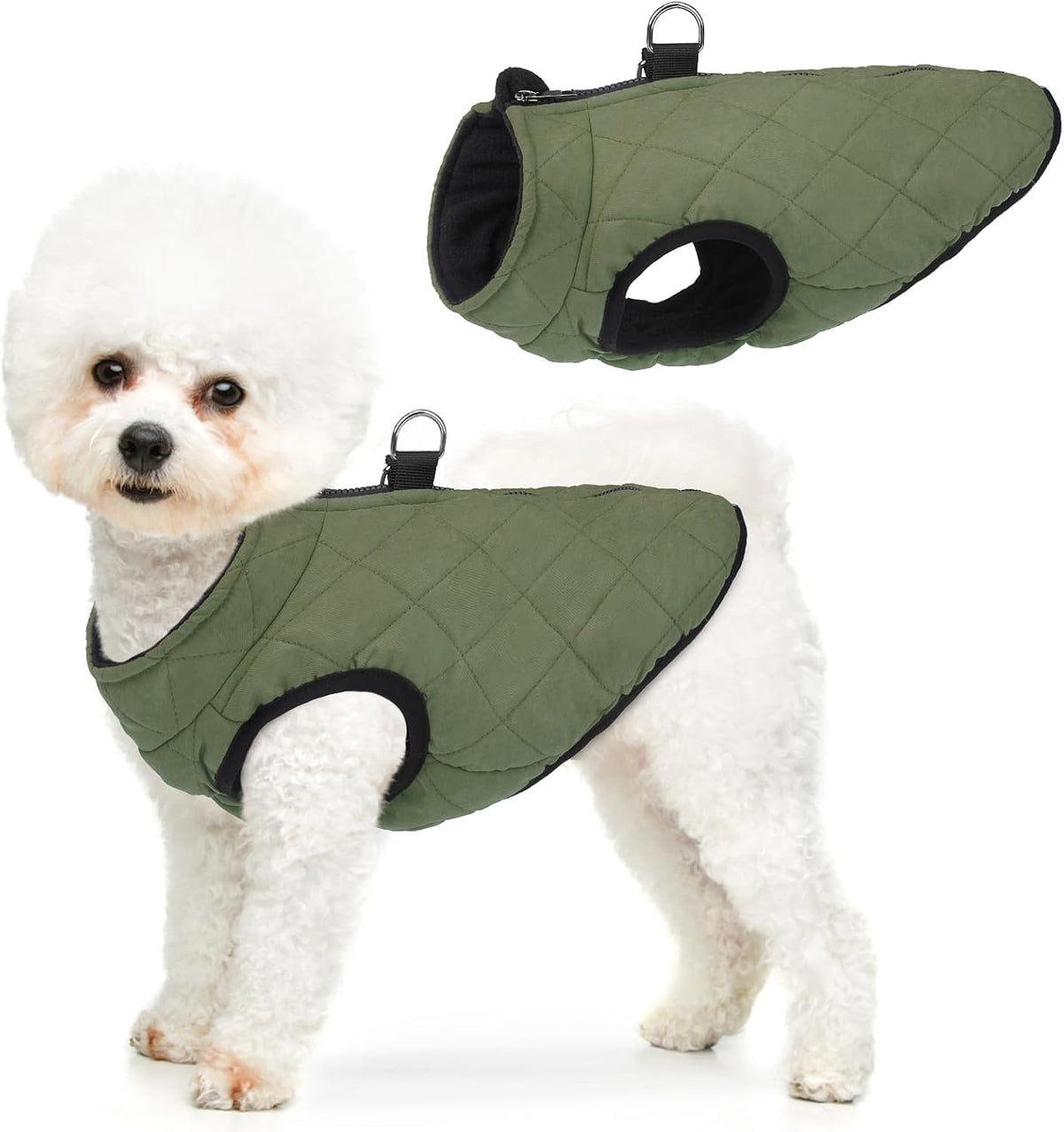 Winter Dog Vest Coat with Harness Built in – Essentials for Dogs - #1 Olive-Matte / M(Chest 16.5")-Regular