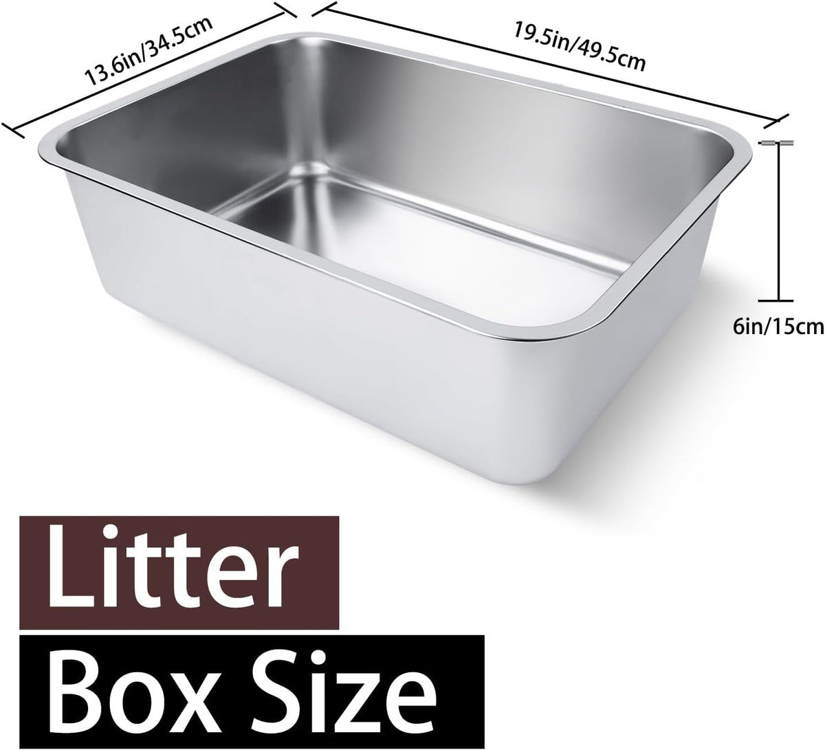Stainless Steel Cat Litter Box 17"x13"x5.1" – Daily Care for Cats - 19.5"L x 13.6"W x 6"H - image 2
