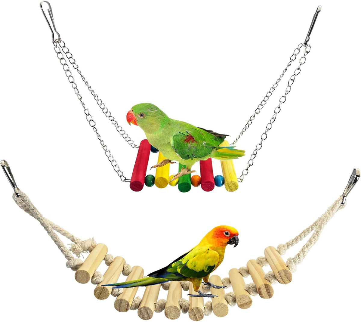 PINVNBY Bird Parakeet Toys, Bird Rope Ladder Swing Hammock Toys - White