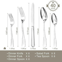 HIKAA Premium Silverware Set, Stainless Steel Flatware Set with Wide-Based Handles for Comfort & Durability, Forks & Spoons Cutlery Silverware Set (40PCS)