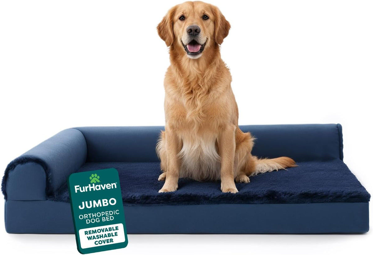 Furhaven Orthopedic Dog Bed for Large Dogs w/ Removable Bolsters - Jumbo / Deep Sapphire