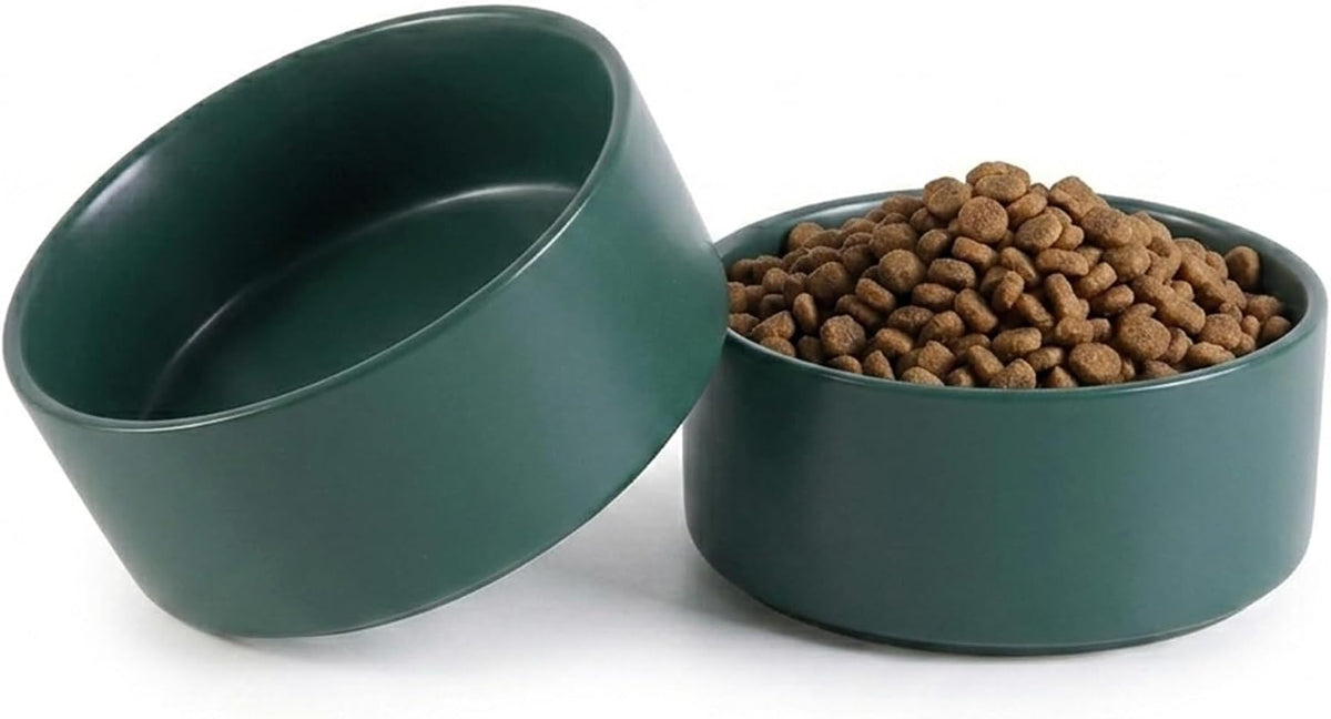 Ceramic Dog Bowl for Food and Water - Medium / Green (2 Pack)