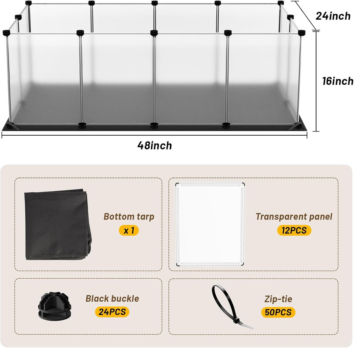 Guinea Pig Cage with Top Cover & 12 Panels - 12 Panels with flat mat / Black - image 3