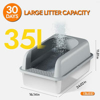 Stainless Steel Cat Litter Box with Lid, 24" L x 16" W x 11.8" H, Large Cat Litter Box for Multiple Cats with High Sided, No-Leak & Stick, Easy to Clean, Includes Litter Mat & Multi Functional Scoop