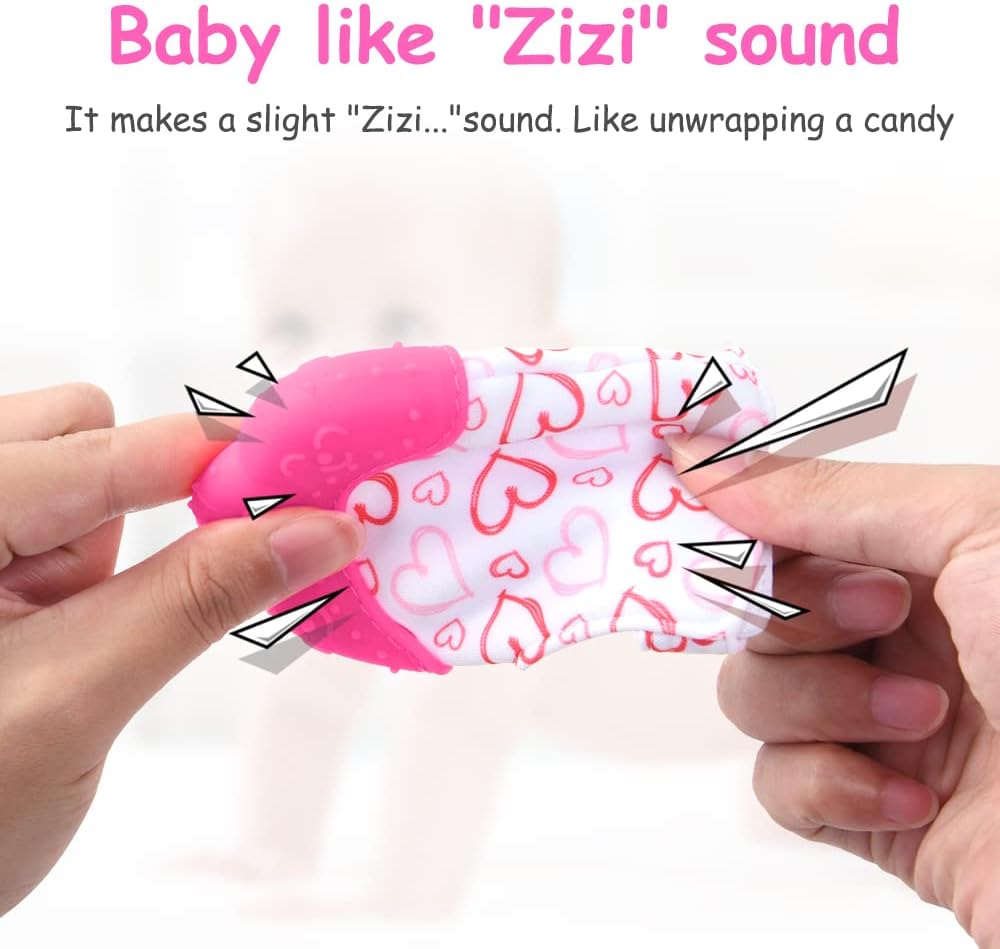 2Pack Silicone Teething Mitt - Blue Dots & Pink Hearts - image 4