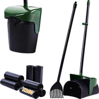 Pooper Scooper Large Swivel Bin & Rake with 160 Waste Bags - Dark Green