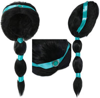 Yosbabe Arabian princess wig for girls with long black braid and tiara - view 3