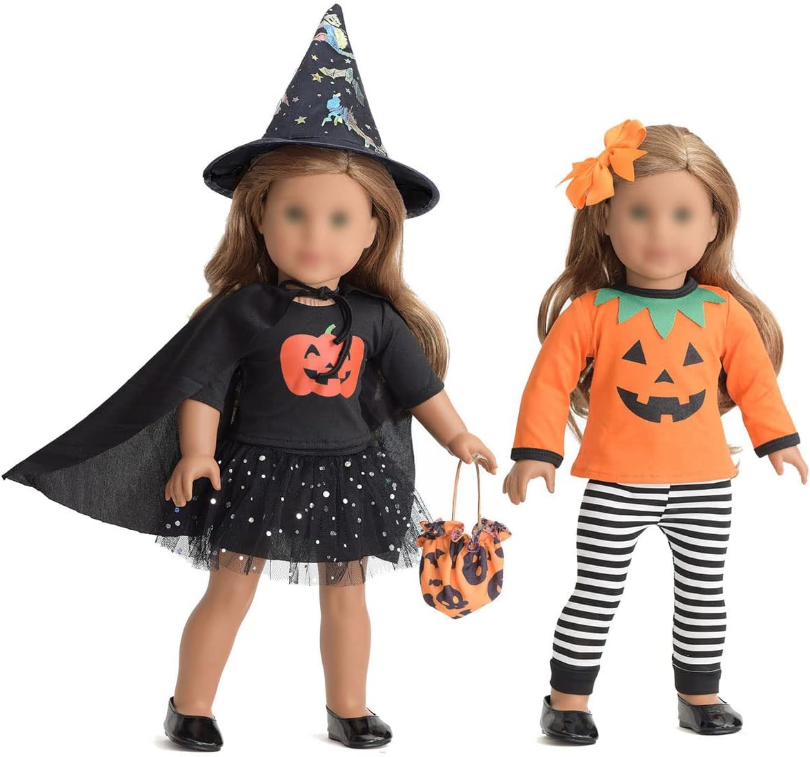 Sweet Dolly 18 inch doll Halloween costume with witch hat, tutu and pumpkin outfit
