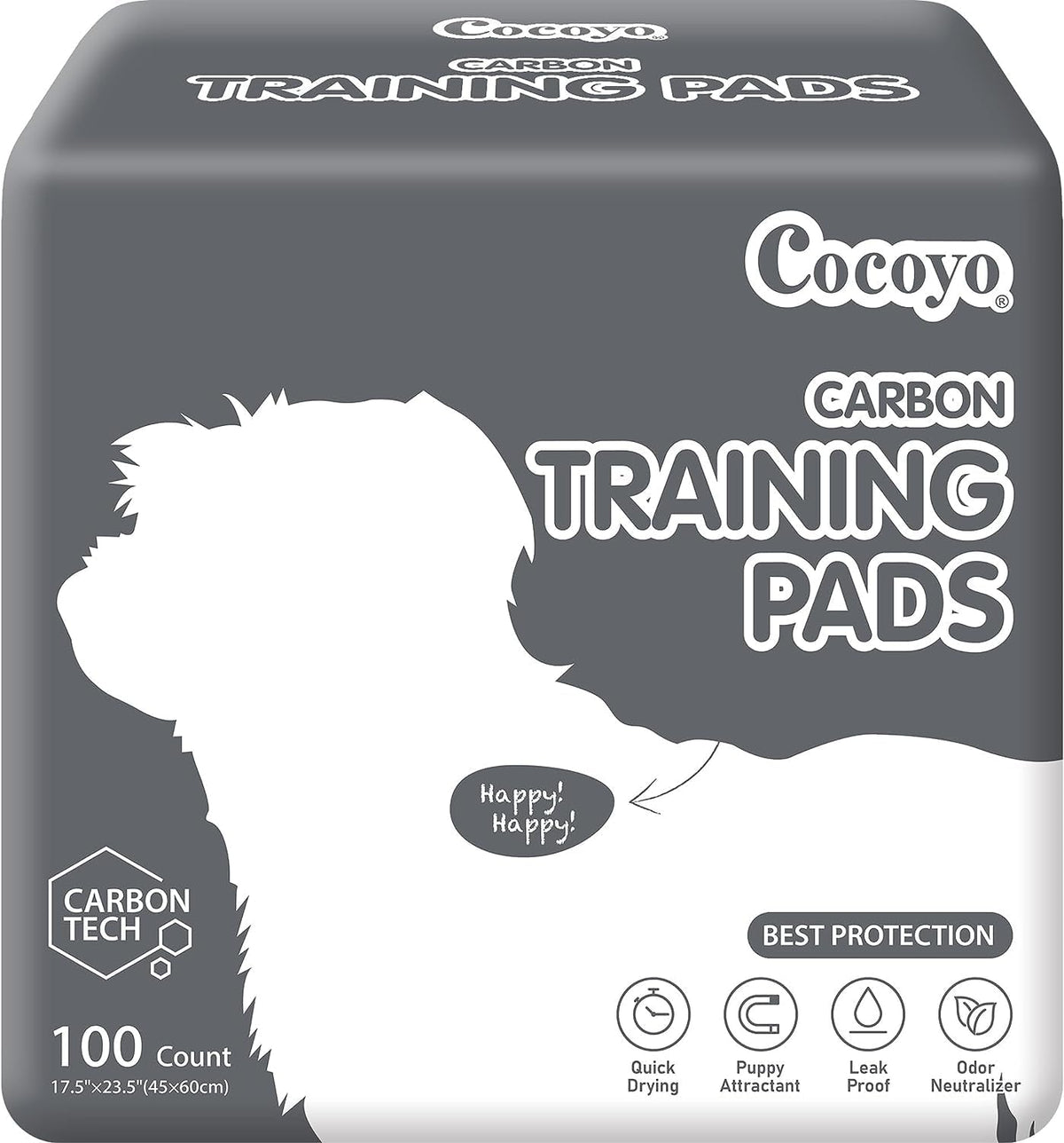COCOYO Best Value Training Pads 30 Count, Dog Pee Pads - 100 / 17.5" x 23.5" Charcoal