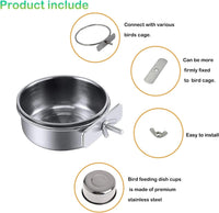 Parrot Feeding Dish Cups,Stainless Steel Bird Food Water Bowl Parakeet Feeder Birds Cage Ball Toys - 【4 PCS】 / 【L:5.5x2.0 Inches】 - image 4