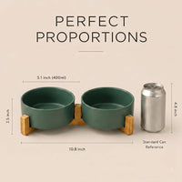 SPUNKYJUNKY Ceramic Dog and Cat Bowl with Wood Stand Non-Slip Matte - 1.7 cups / Green × 2 - image 4