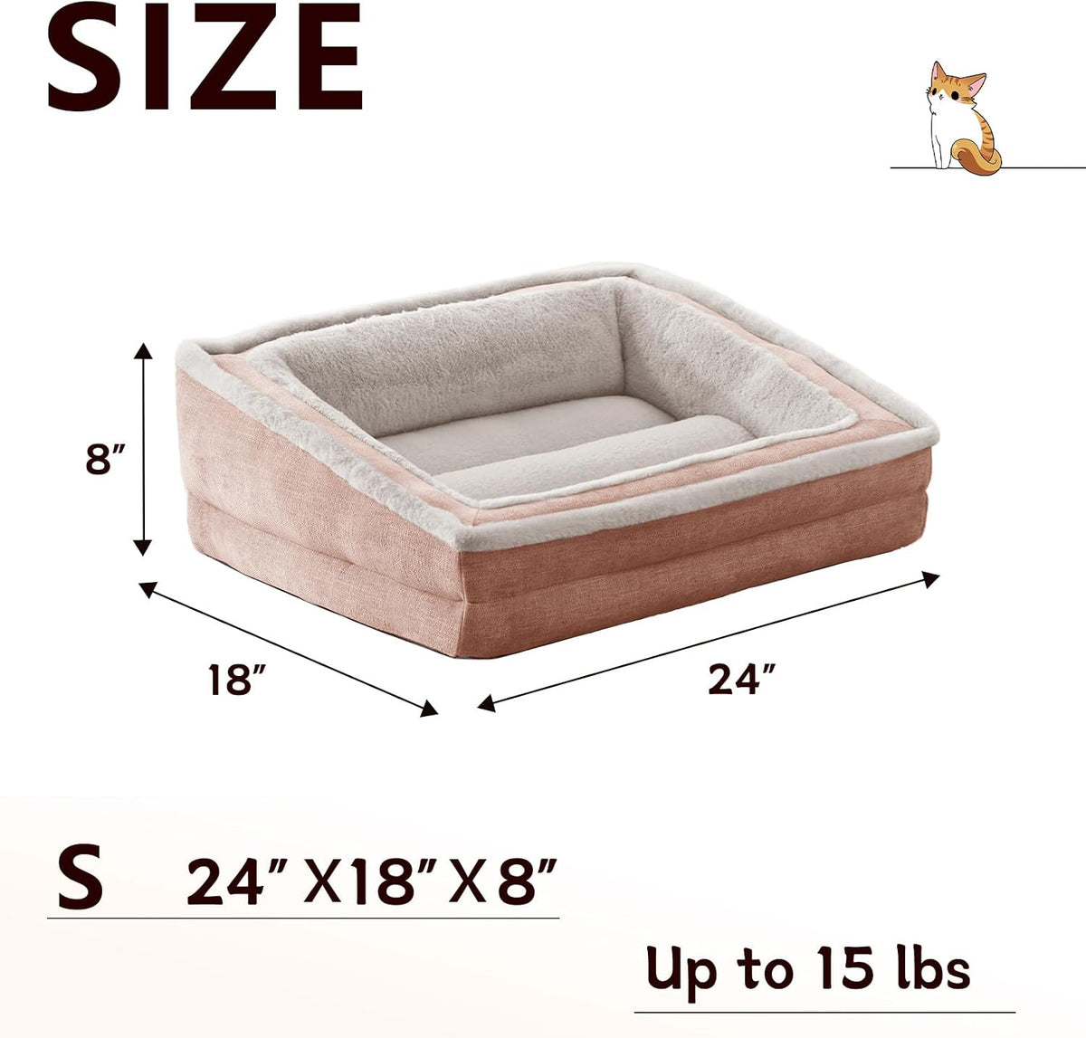 Cat Couch for Pets, Washable Cat Beds for Indoor Cats - Pink / 24"L x 18"W x 8"Th - image 3
