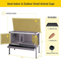 Aivituvin Outdoor Rabbit Hutch, Wooden Bunny Cages Indoor with Deeper Leakproof Tray - Upgrade with Metal Wire Pan