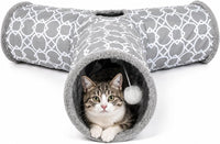 Geometric Straight Cat Tunnel with Plush Inside - 3 Way Tunnel