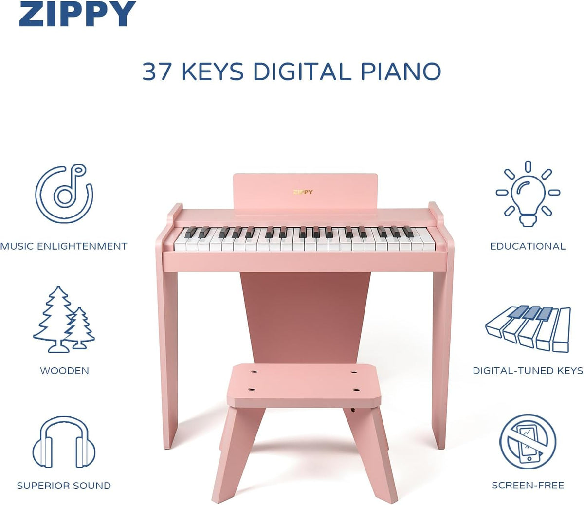 Kids Piano Keyboard, 37 Keys Digital Piano for Kids - Pink Basic - image 2