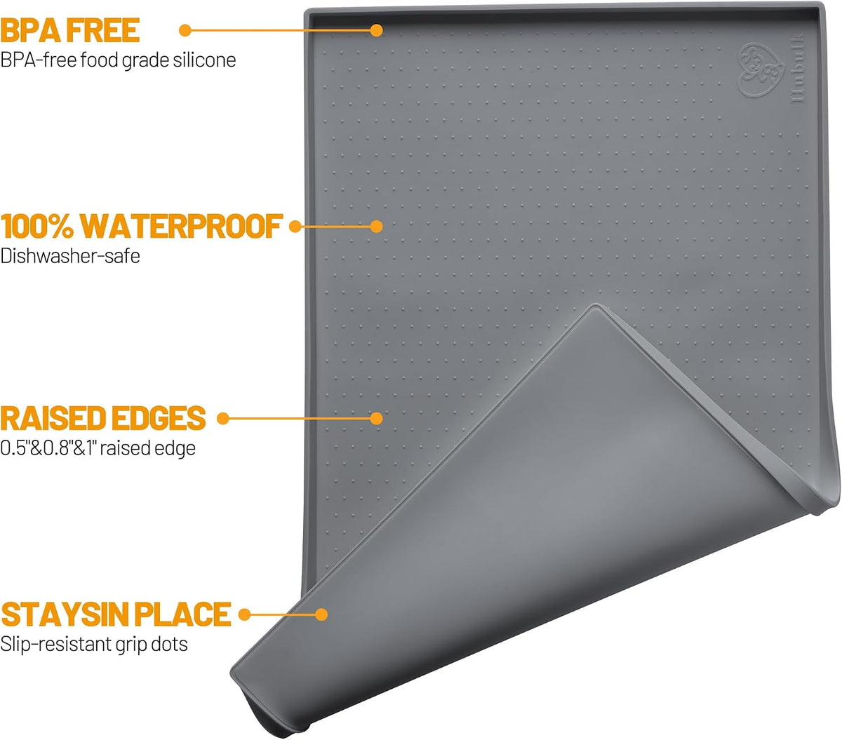 Hubulk Dog Feeding Mat,100% Waterproof Food Grade Silicone Pet Food and Water Bowl - Grey / 28"l X 18"w - image 2