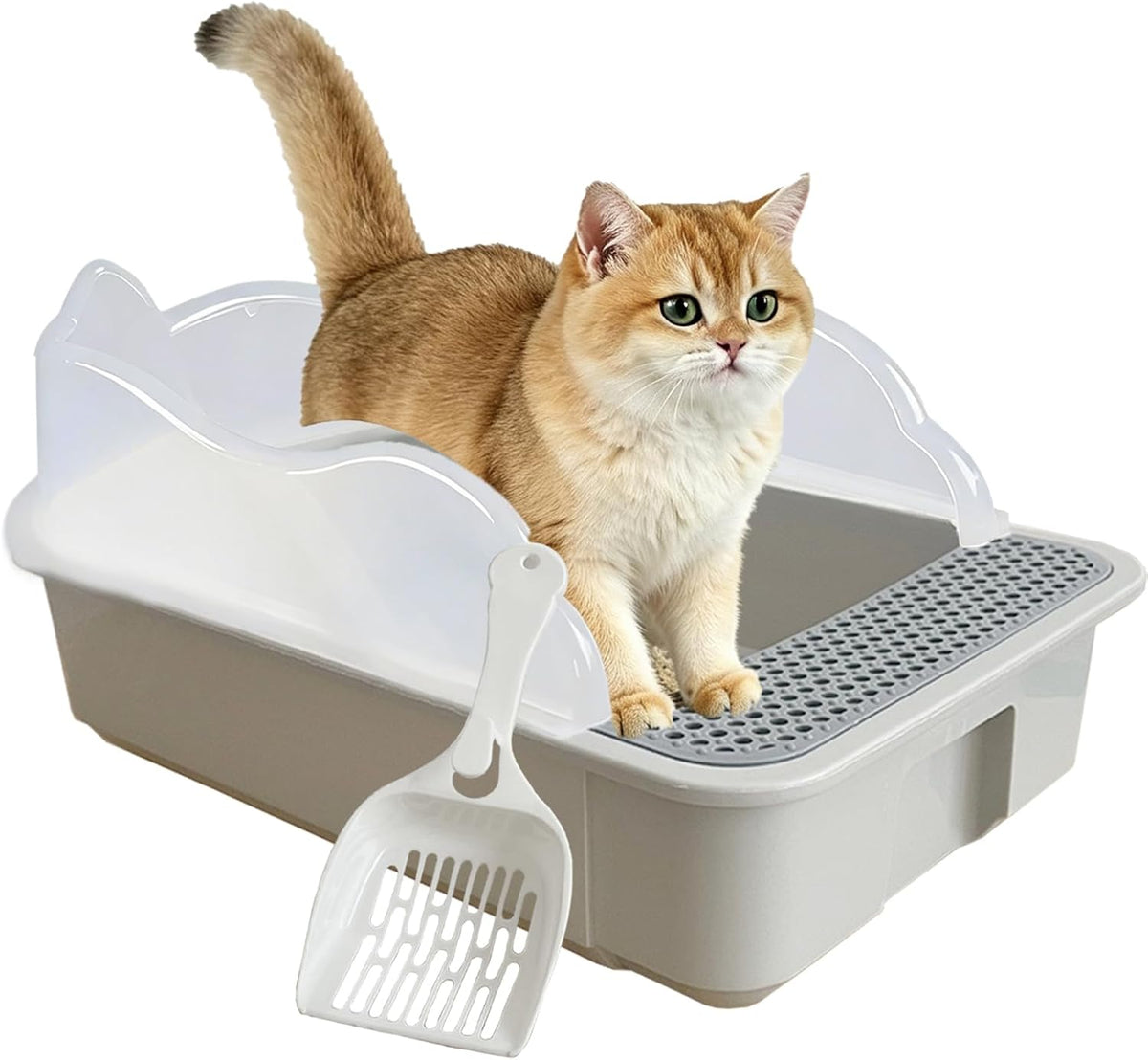 Open Cat Litter Box with High Side - 【Gray】