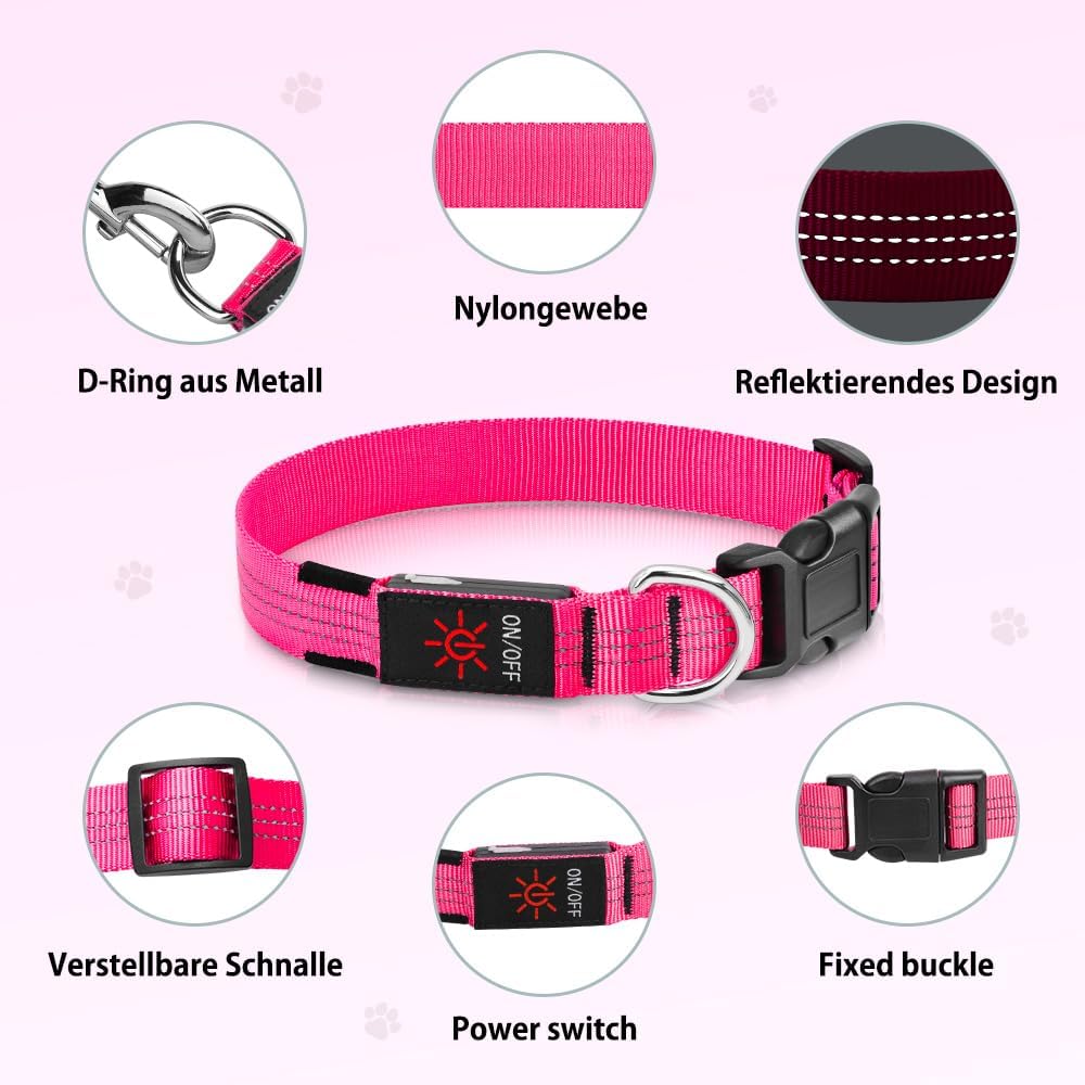 Light Up Collar for Small Dogs& Cats - L (18.9-23.6inch/ 48-60cm) / Pink - image 3