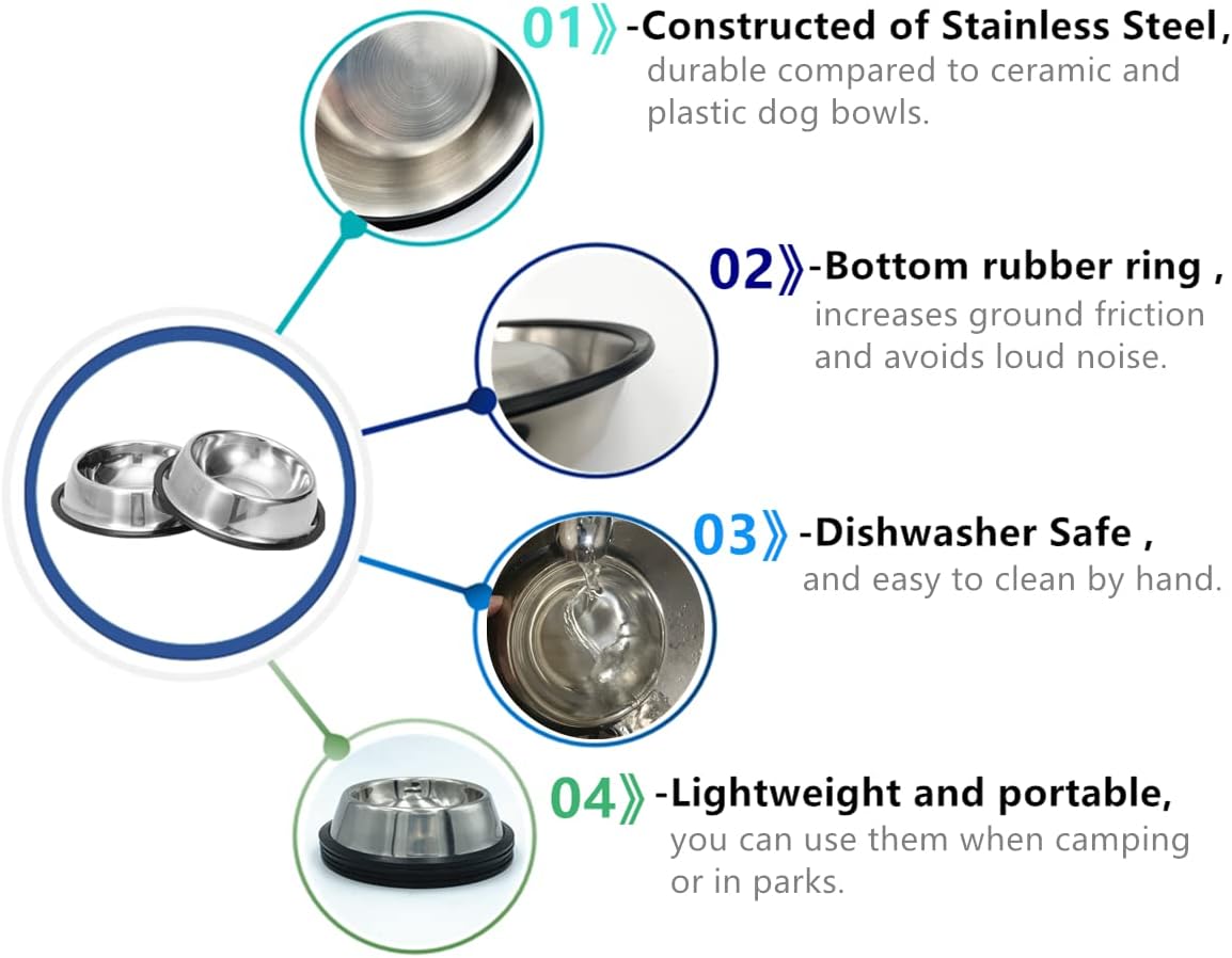 2 Pack Stainless Steel Dog Bowls with Rubber Bottom - 2 Cup / 16 oz - image 4