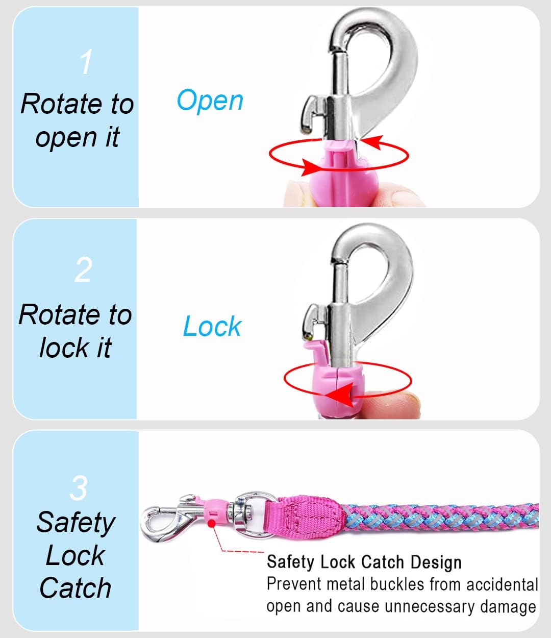 Reflective Dog Leash 2/3/4/6/10ft Braided 1/2" Strong Nylon Rope – Essentials for Dogs - 3ft * 1/2" / Pink - image 2