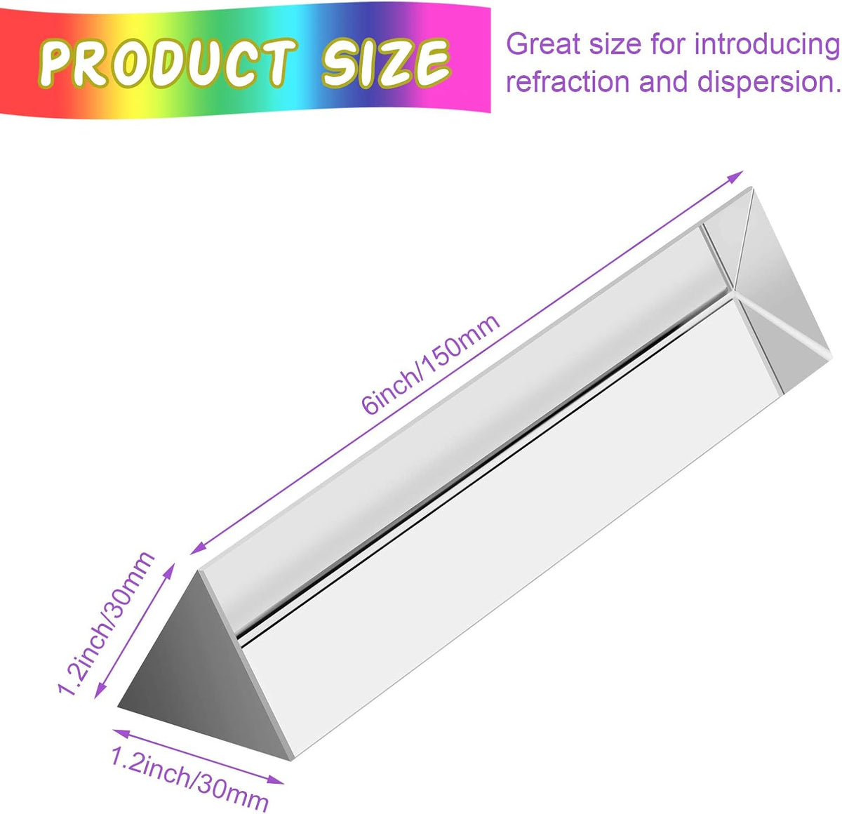 Coitak 6 inch clear K9 glass triangular prism with gift box and microfiber cloth - view 2