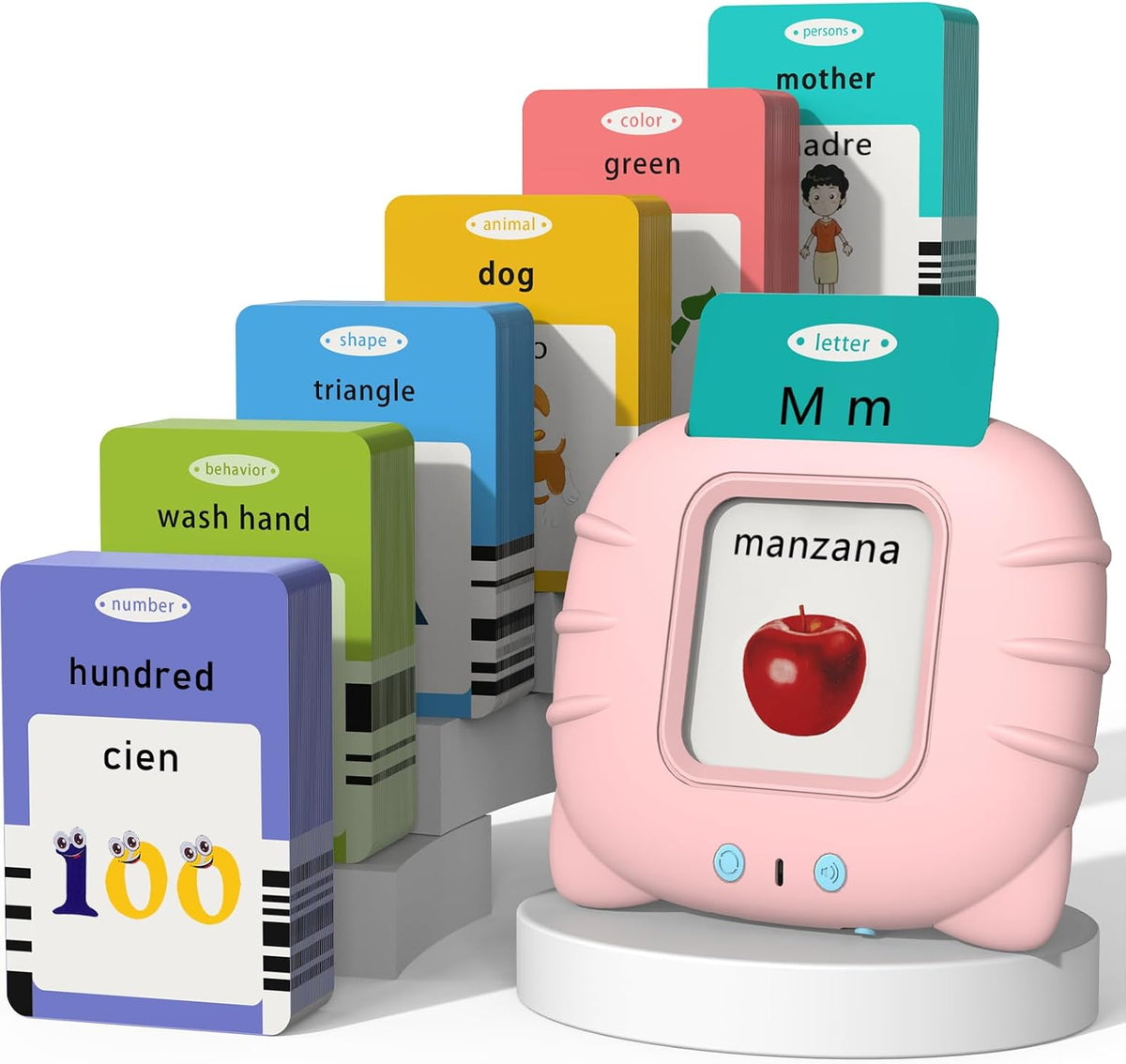 Startcan Talking Flash Cards for Toddlers 1 2 3 4 5 - 556-bilingual-pink (Abc, 0-100, Phrases+3 Songs)