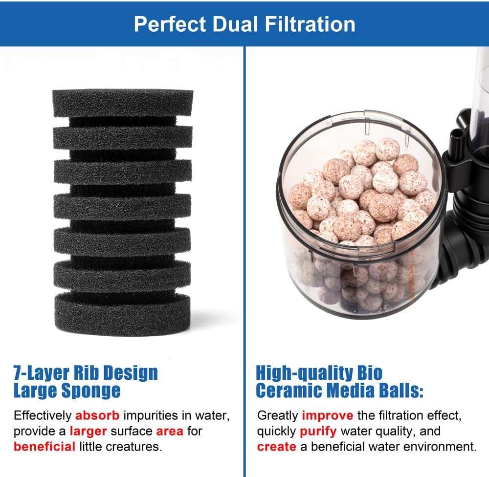 DaToo Aquarium Sponge Filter Fish Tank Foam Filter Quiet Submersible - DT-100A (10 to 40 gallons) - image 3
