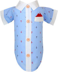Parisian Nautical Dog Shirt - 100% Cotton Anchor Clothes - Blue and White Costume for Large Dogs