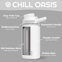 Chill Oasis Water Bottle | Compatible With Popular Flavor Cartridges | BPA Free, Leak Proof, Double-Walled Vacuum Insulated Stainless Steel, and Dishwasher Safe | Cold for 24 Hours (White, 12oz)