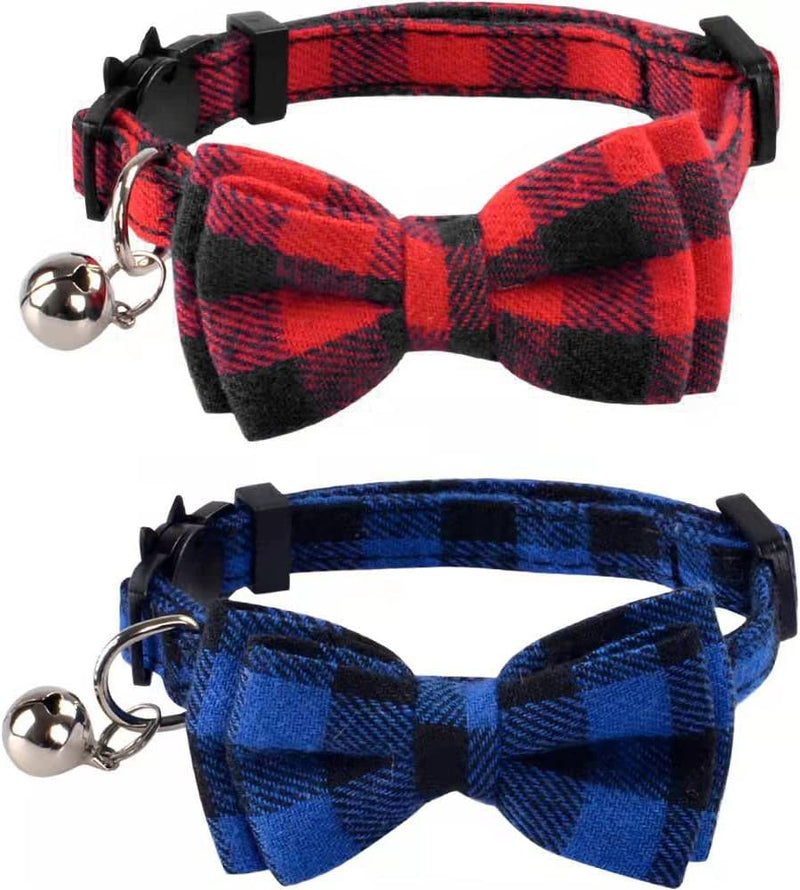 2 Pack Cat Collar Breakaway with Cute Bow Tie and Bell Plaid – Essentials for Cats