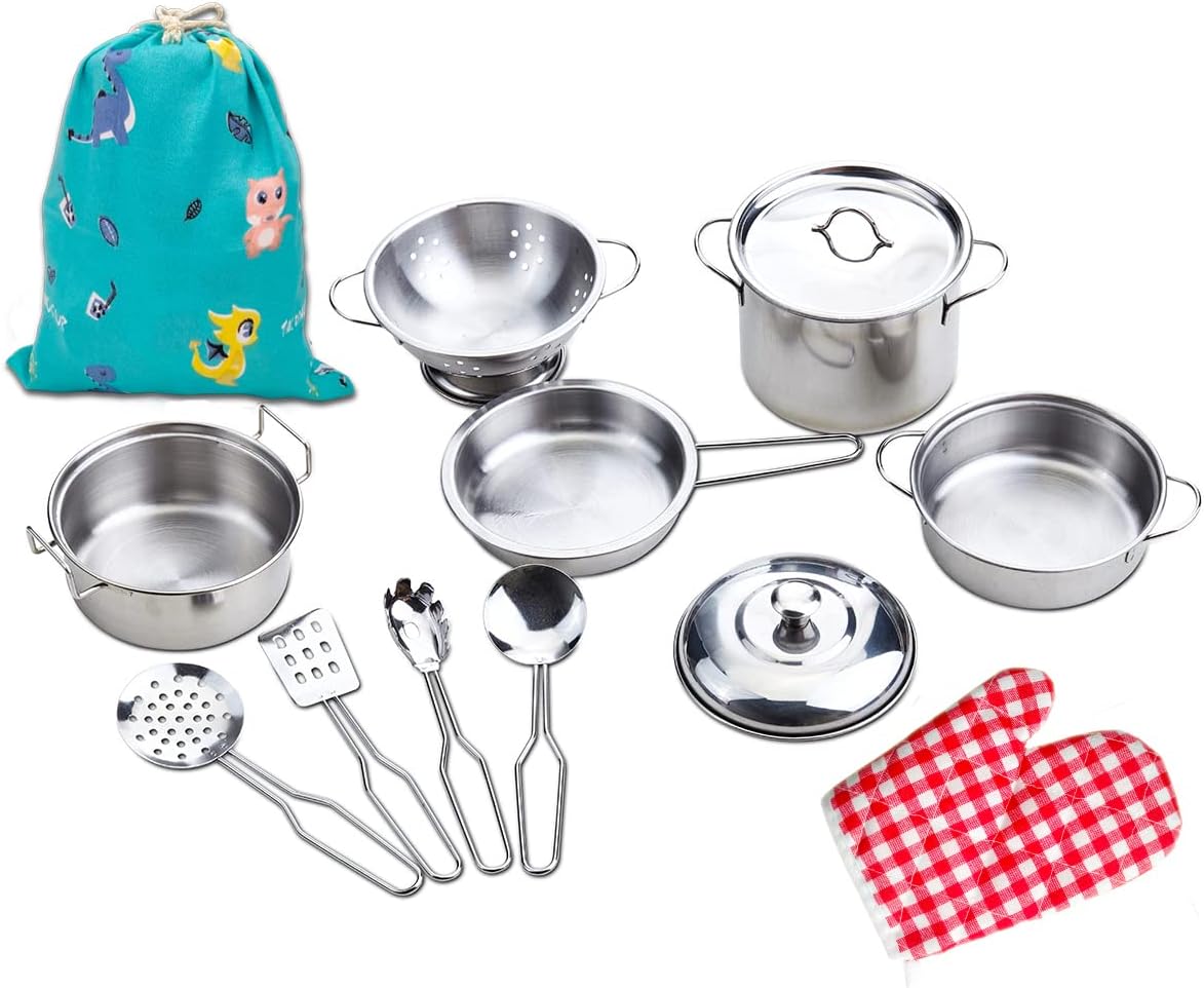 Yellora 12 piece stainless steel play pots and pans set with lids and utensils - view 4