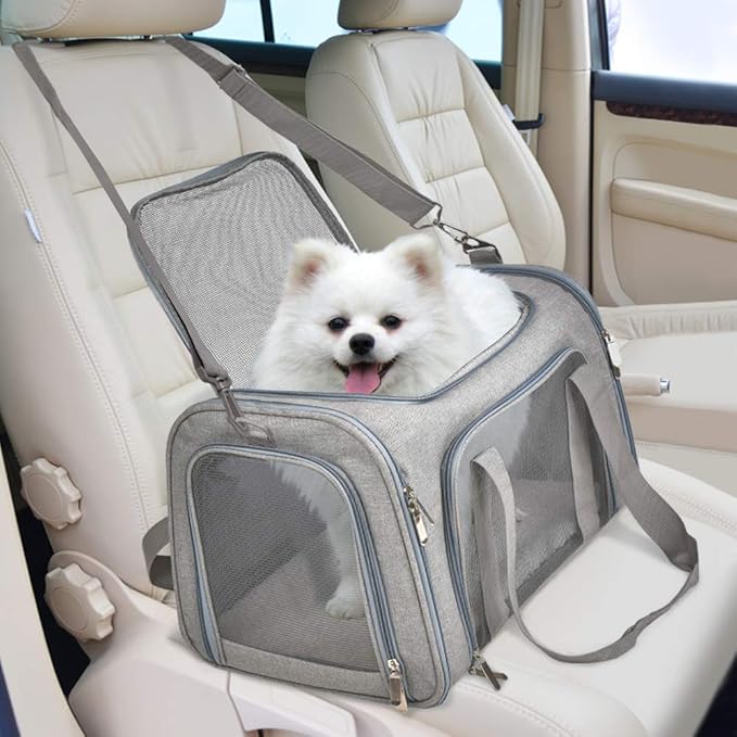 Cat Carriers Dog Carrier Pet Carrier For Small / Medium Cats Dogs Puppies (Up To 15lbs), TSA Airline Approved Small Dog Carrier Soft Sided, Collapsible Waterproof Travel Puppy Carrier - Grey