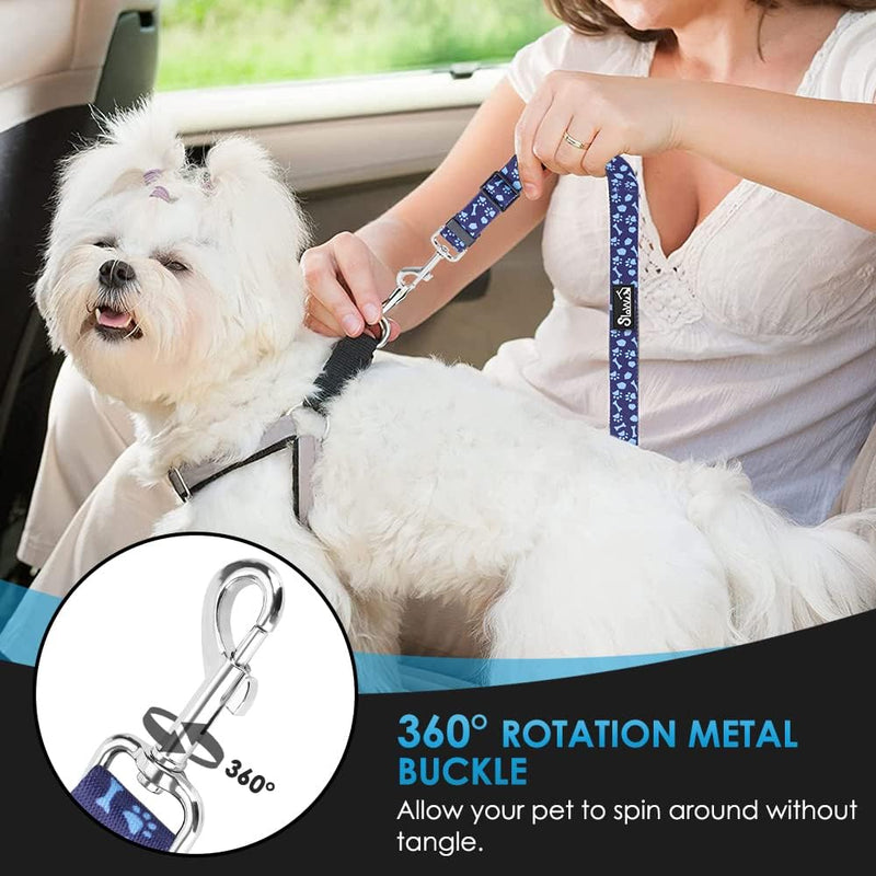SlowTon Dog Seat Belt for Car - B.Blue Paw / Medium/Large (Headrest + Clip)