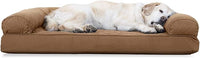 Furhaven Cooling Gel Dog Bed for Large Dogs w/ Removable Bolsters & Washable Cover, For Dogs Up to 95 lbs - Quilted Sofa - Toasted Brown, Jumbo/XL