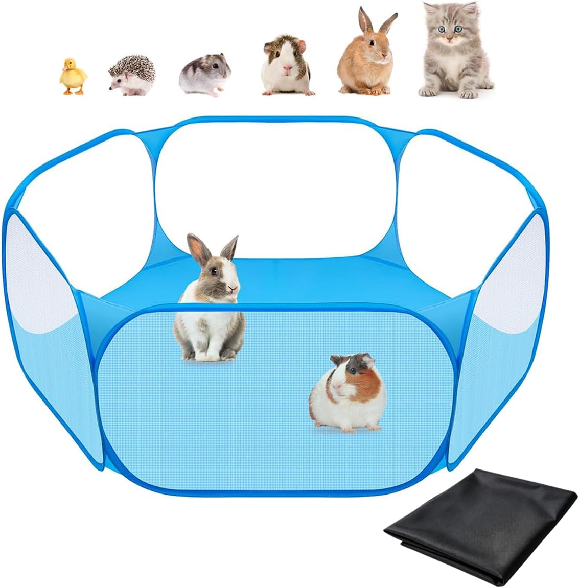 Small Animal Playpen, Pop-Up Portable Play Yard for Guinea Pigs - blue with Pad
