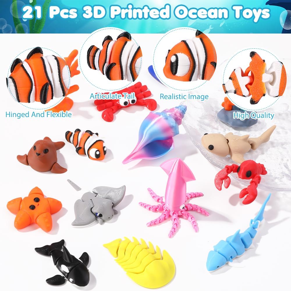 Celltestria 18PCS 3D Printed Skeleton Fidget Toys with Coffin Storage - 21Pcs Ocean Animals - image 3